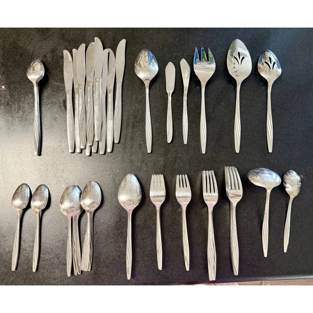 Vintage American Stainless USA Flatware Set 65 Pc MCM Serving Utensils